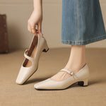 Celes Square Toe Leather Mary Jane Pumps