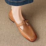 Krea Genuine Leather Whipstitch T-Strap Pumps