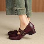 Alba Genuine Leather Studded Mary Jane Pumps