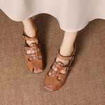 Caira Genuine Leather Peep-Toe Fisherman Sandals
