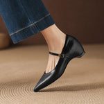 Evie Genuine Leather Pointed Toe Mary Jane Pumps
