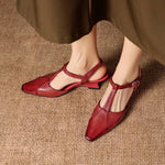 Elain Genuine Leather T-Strap Slingback Heels