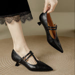 Mirel Genuine Leather T-Strap Pumps