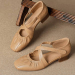 Odie Genuine Leather Cross Strap Flats