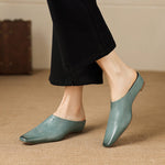 Noelle Genuine Leather Square-Toe Mules