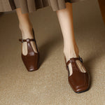 Velora Genuine Leather Square-Toe Mary Jane Pumps