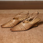 Enola Genuine Leather Cross strap Slingback Heels