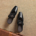 Maren Genuine Leather Square-Toe Mules