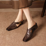 Rea Genuine Leather Square-Toe Mule Pumps