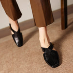Rea Genuine Leather Square-Toe Mule Pumps