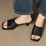 Veda Genuine Leather Open-Toe Mule Heels