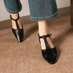 Elain Genuine Leather T-Strap Slingback Heels