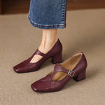 Veyla Square-Toe Genuine Leather Heels