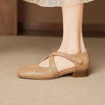 Odie Genuine Leather Cross Strap Flats
