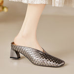 Luna Genuine Leather Sculpted Mule Heels