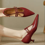 Mirel Genuine Leather T-Strap Pumps