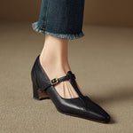 Rovena Genuine Leather T-Strap Heel Pumps