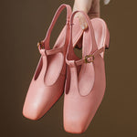 Reve Genuine Leather T-Strap Heels