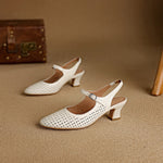 Bela Genuine Leather Hollow-Out Slingback Heels