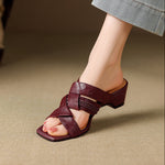 Solae Genuine Leather Square-Toe Slide Sandals