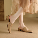 Oliva Genuine Leather Square-Toe Mules