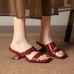 Kiara Genuine Leather Open-Toe Mule Heels