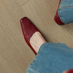 Olga Genuine Leather Square-Toe Heel Pumps
