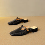 Livia Genuine Leather Basketweave Mule Pumps