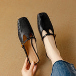 Livia Genuine Leather Basketweave Mule Pumps