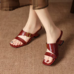 Kiara Genuine Leather Open-Toe Mule Heels