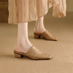 Oliva Genuine Leather Square-Toe Mules