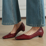 Olga Genuine Leather Square-Toe Heel Pumps