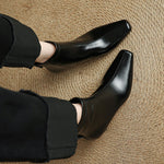 Nolia Genuine Leather Square-Toe Boots