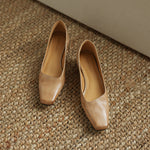 Olga Genuine Leather Square-Toe Heel Pumps