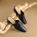 Oliva Genuine Leather Square-Toe Mules
