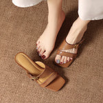 Kiara Genuine Leather Open-Toe Mule Heels