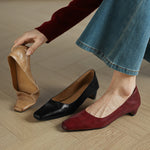 Olga Genuine Leather Square-Toe Heel Pumps