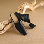 Oliva Genuine Leather Square-Toe Mules