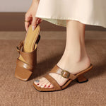 Kiara Genuine Leather Open-Toe Mule Heels