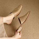 Oliva Genuine Leather Square-Toe Mules