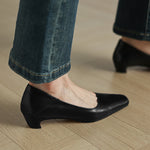 Olga Genuine Leather Square-Toe Heel Pumps