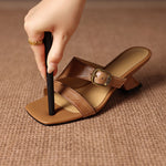 Kiara Genuine Leather Open-Toe Mule Heels
