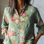LILA FLORAL EMBROIDERED LINEN SHIRT