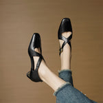 Cavra Genuine Leather Cross-Strap Heels