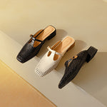 Livia Genuine Leather Basketweave Mule Pumps