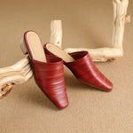 Oliva Genuine Leather Square-Toe Mules
