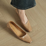 Olga Genuine Leather Square-Toe Heel Pumps