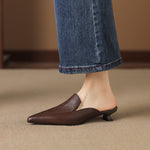 Cloe Genuine Leather Pointed-Toe Mules