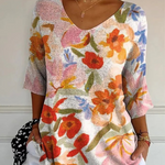 Emmeline | Painterly Floral V-Neck Tunic