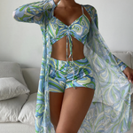Boronia® | Printed High Waist Cover Up Bikini Set